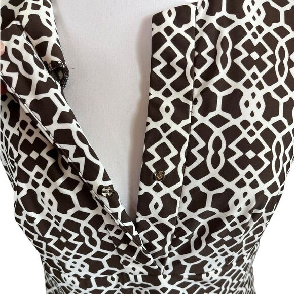 J. McLaughlin Brown and White Patterned Sleeveless Sheath Dress, Size L - Picture 3 of 9